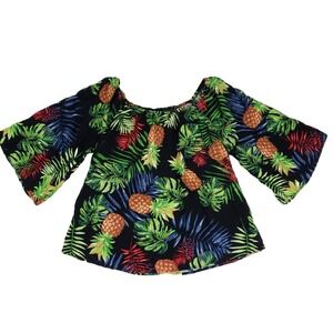 Unique Spectrum Tropical Pineapple Leaf Blouse Women 1X Boho Luau Resortcore